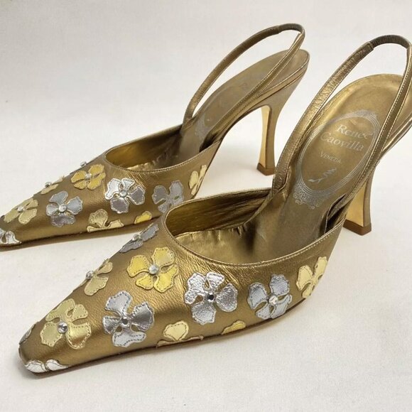 Rene Caovilla Metallic Floral Heels - Picture 2 of 6